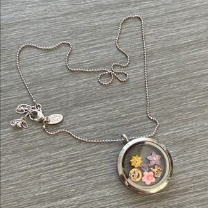 Origami Owl Silver Necklace with Floral Charms